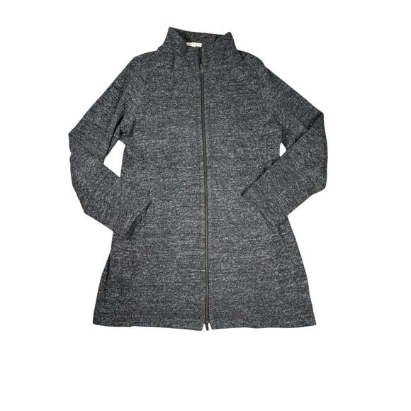 Eileen Fisher Terrazzo Stretch Ripple Mock Neck Jacket Size M Gray Textured - Picture 2 of 8